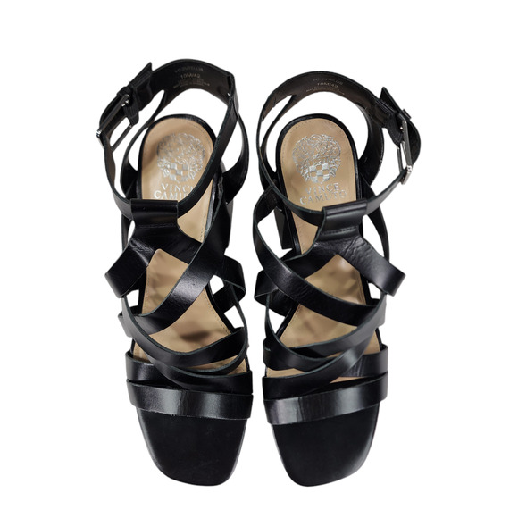 Vince Camuto 10M Chunky Heeled Sandals Womens Sutellie Black Strappy Y2K 90s 4" - Picture 8 of 12
